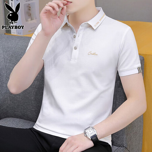 花花公子（PLAYBOY）短袖t恤男士polo打底衫夏季薄款潮牌休闲百搭上衣服凉感亲肤男装 683深蓝 L
