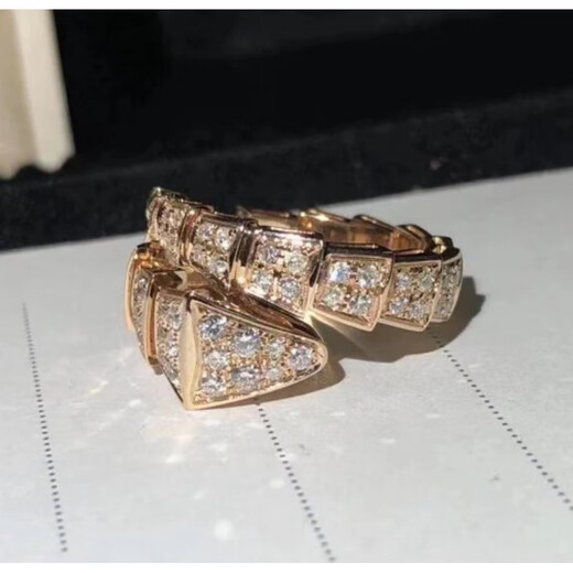 Ji Ge 18K gold couple ring 18k rose snake-shaped ring women's niche design snake bone three-circle full diamond moissanite ring