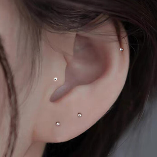 Core luxury sterling silver S999 pure silver earrings for women, pierced earrings for sleeping, no need to remove ear sticks, mini, allergy-proof and plug-proof, 10 mm pair