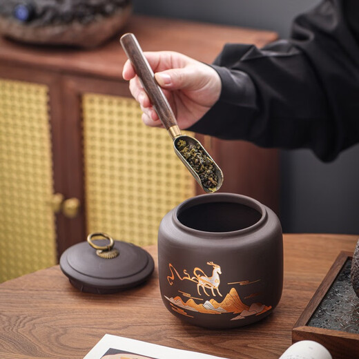 Bo Na Ling Tea Can Purple Clay Tea Storage Can White Tea Black Tea Pu'er Ceramic Sealed Can Moisture-proof and Mildew-proof Tea Can Yilu You You - Large 730ml