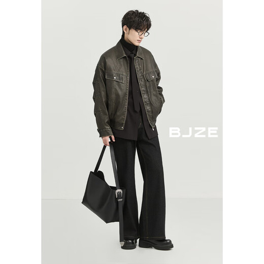 Earl Zall washed and rubbed color cotton PU imitation leather leather jacket men's warm jacket 2024 autumn and winter new style E441658 Root Beer 2XL 185