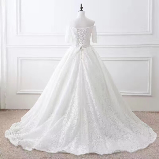 BALITOMMS wedding dress with large tail, new European and American bride, forest style wedding, elegant palace style wedding dress, off-white tail US2