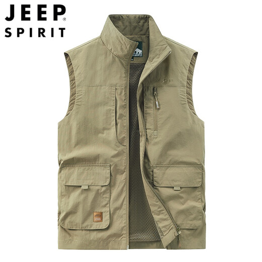 JEEP SPIRIT vest men's new 2022 spring and autumn thin large size multi-pocket vest outdoor work vest quick-drying vest for men 677 Khaki M