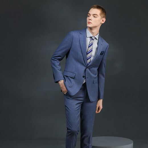 Guillaume de Mons Aojia Suit de lana pura Negocio para hombres Wear Formal Vestido de novia Vestido de traje personalizado delgado de alta gama Azul [arriba + pantalones] 210001 48