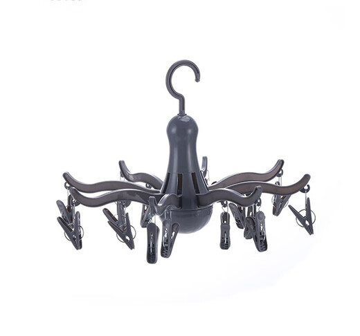He Jiacheng's new creative octopus clothes hanger multi-functional folding multi-clip clothes drying hanger hanging windproof and non-slip drying clothes hanger cold gray