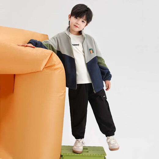 Zuoxi Boys' Polar Fleece Jacket 2026 Spring Children's Fleece Jacket Big Children's Spring Top Trendy Navy 160