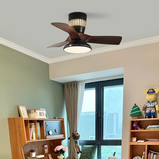 Weather Vane Moderne einfache Kinderzimmerlüfter Leichtschlafzimmer Deckenventilator Leuchtfrequenzwandler Elektrischer Lüfter Kronleuchter stiller Haushalt Integrierter Lichtventilator Frequenzwandler 32-679a Schwarz Decken-tiefe Holzkorn Lichtwechsel Wechselferner sich