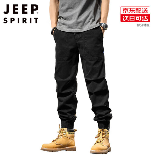JEEP SPIRIT休闲裤男工装春秋季男士高街复古百搭束脚长裤运动大码胖子易打理 MQF679黑色 30