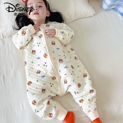 Disney pure cotton boys and girls onesie sleeping bag autumn and winter pajamas baby thickened baby anti-kick quilt warm home clothes pink bunny 130