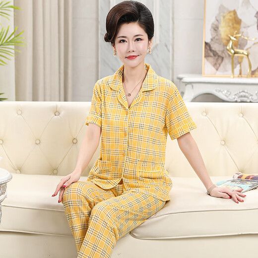 Pajamas de mère modale pour femmes 2025 Style de coton mince d'été pour les personnes d'âge moyen et les personnes âgées simples décontractées et lâches peut porter des vêtements à la maison