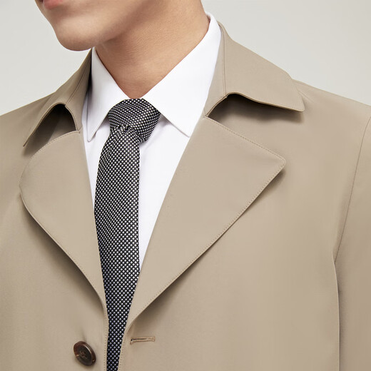 YOUNGOR trench coat men's double lapel long single windbreaker twister blend durable, not easy to wrinkle and easy to care new product Khaki L 175/96A

