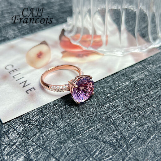 CAJJ Francois 6.0 carat amethyst ring for women, natural colored gemstone, 925 silver inlaid jewelry, size 13