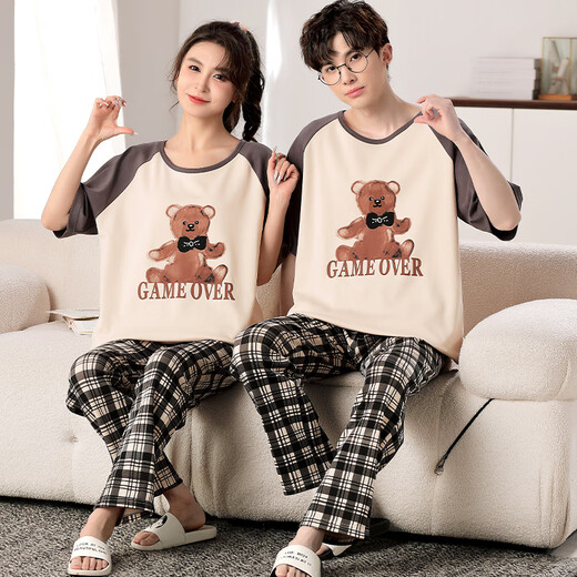 Langsha Paar Kleid Pyjamas Männer und Frauen Frühling und Sommer kurzärmelige lange Hosen dünne Baumwollhauskleidung Mädchen Sommerstudentanzug