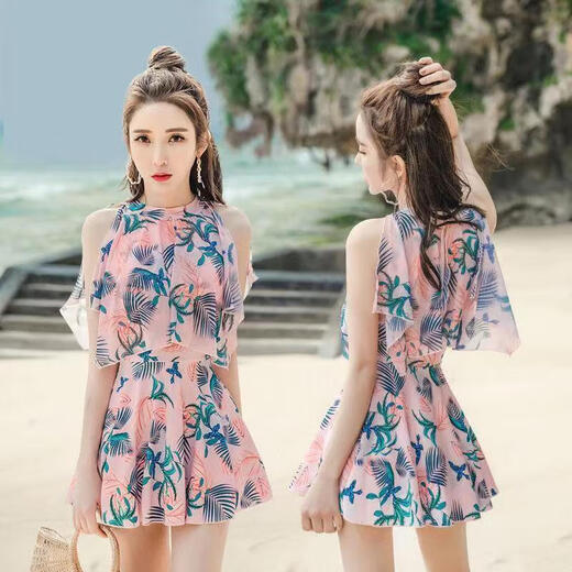 XMXT swimsuit ladies 2023 new one-piece dress style fashion conservative Korean style slimming and hiding sexy hot spring swimsuit 13603 blue 2XL (recommended 128-150Jin [Jin equals 0.5 kg])