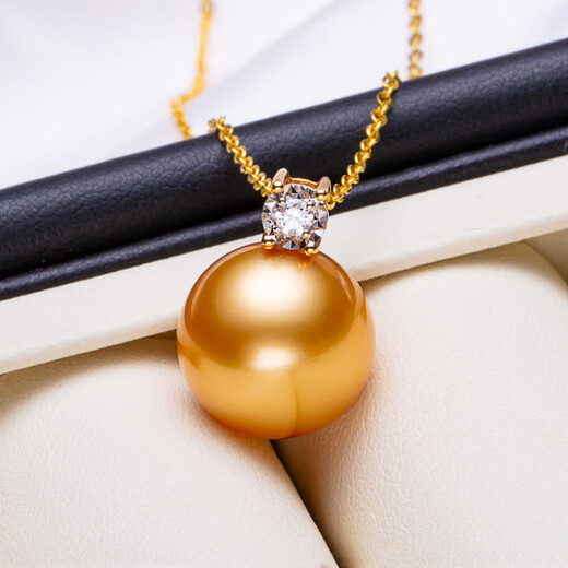 Nan Xi Diamond Intense Gold 18K Gold South Sea Gold Bead Pearl Pendant Single Queen Seawater Pearl Necklace Gift S Grade/Selected Almost Flawless 12-13mm+18k Gold Chain