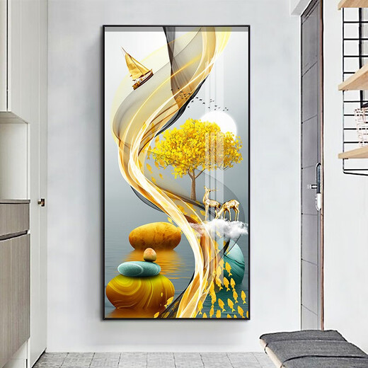 Xiaolulin porch decorative painting modern simple vertical version abstract hanging painting sofa background wall mural corridor crystal porcelain painting 3-Lulu Gaosheng 11154 Tempered crystal porcelain 110*220 cool black-customized