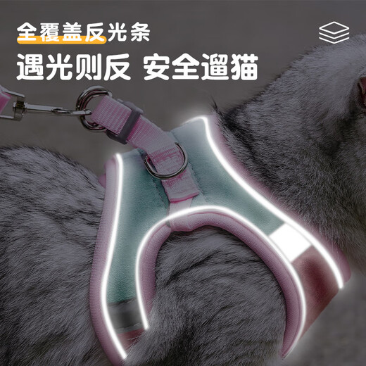 PEITE PET Cat Traction Rope Vest Type Harness When Going Out to Prevent Break-Out Cat Walking Rope Cute Kitten Reflective Traction Rope Blue and Pink Color Matching Comfortable Suede Rope Length 1.5m M Size (Chest 30-36cm) Suitable for 5-8 Jin Jin equals 0.5 kg cat
