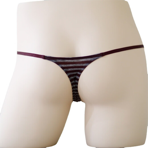 
Xinhuang thin thong for men with one thread solid color sexy cotton breathable underwear low waist without marks hot tempting T-trousers striped wine red M (100-120Jin [Jin equals 0.5 kg])