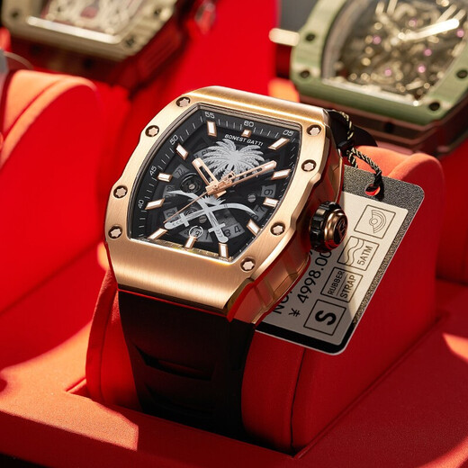 Bonest Gatti German reloj para hombres Tipo de barril Tipo de barril totalmente automático Reloj de San Valentín Día de San Valentín para novio BG9904 Cool Black