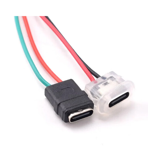 Type-c waterproof female socket with wire DIY repair data charging port test C welding wire glue injection double-layer USB socket TYPE-C 2P transparent light-emitting with nut dust cap PH2.0 line