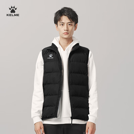 KELME Sports Cotton Vest Men's Waistcoat Autumn and Winter Warm Commuting Sports Coldproof Vest Sleeveless Cotton Jacket Black 2XL