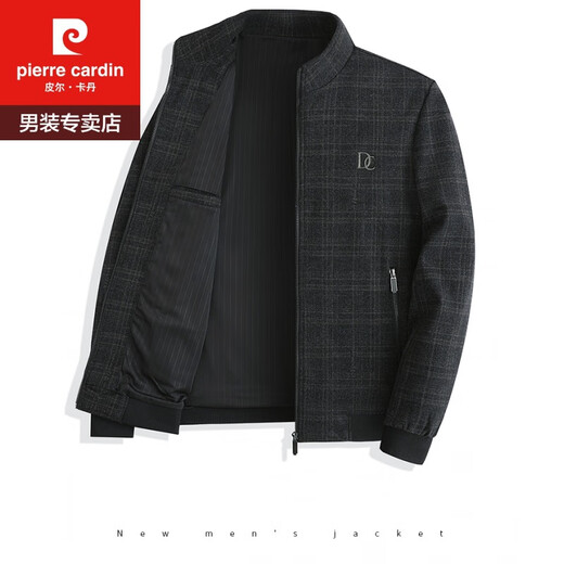皮尔卡丹（pierre cardin）爸爸春装外套男士上衣50-60岁中青年人爷爷春秋加厚毛呢夹克 9893黑灰 180/XL