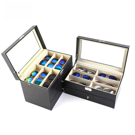 
Large leather sunroof multi-grid glasses storage box three-layer 18-grid sunglasses display box glasses collected black single-layer 8-grid glasses box
