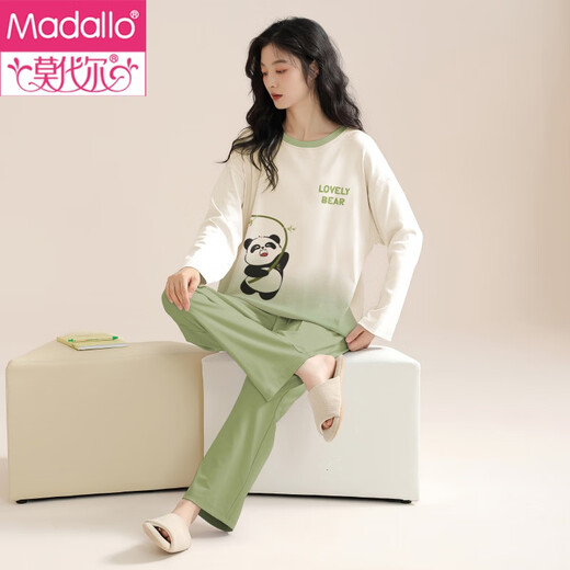 MODAL 2025 Nouveau pyjama pour femmes pour les femmes au printemps et à l'automne pantalons à manches longues purs en coton pull, les vêtements pour la maison peuvent être portés à l'extérieur. JTW9195 M (160)
