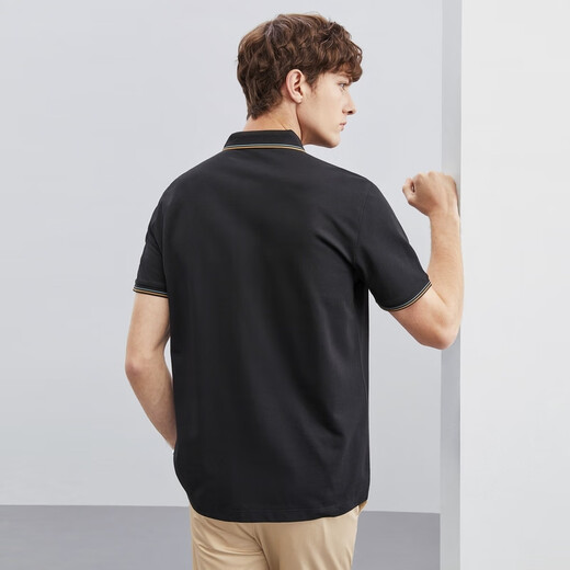 Qipai polo shirt men's short-sleeved thin business casual lapel polo shirt 5A antibacterial/2A anti-mite 1JT70130 Black L