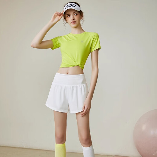 
Yuebu sports suit badminton uniform women morning running marathon exercise yoga tennis uniform summer quick-drying fitness suit lemon yellow jacket + gray jogging pants + fitness socks S[suggested 80-95 Jin[Jin equals 0.5 kg]]