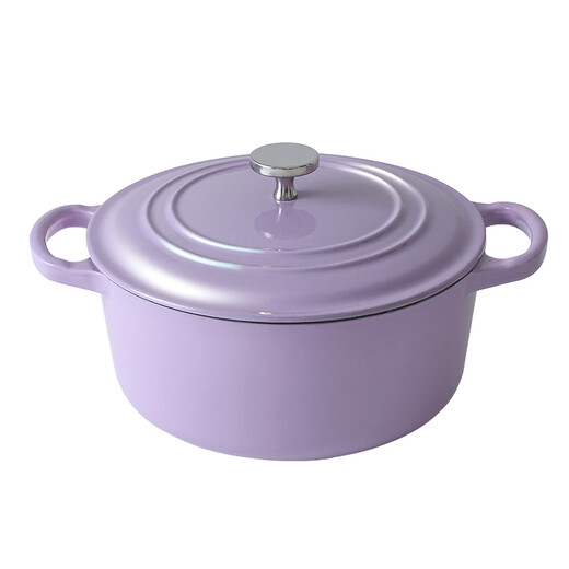 Tie Gongfang enamel steamer cast iron micro-pressure stew pot single-layer steamer household soup pot non-stick enamel porridge pot enamel pot + steamer (Linglong Purple) 26cm