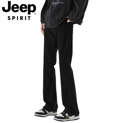 JEEP SPIRITCLEANFIT微喇牛仔裤男款秋冬修身黑色VIBE美式高街裤子男生直筒裤 9901黑色 微喇型 XL 【140-155斤】