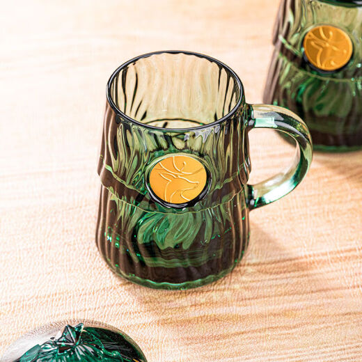 Liuhui embossed seal glass dark green primary color glass high-value water cup household tea cup large capacity office drinking embossed stacking cup crystal lattice about 30ml 0 pieces