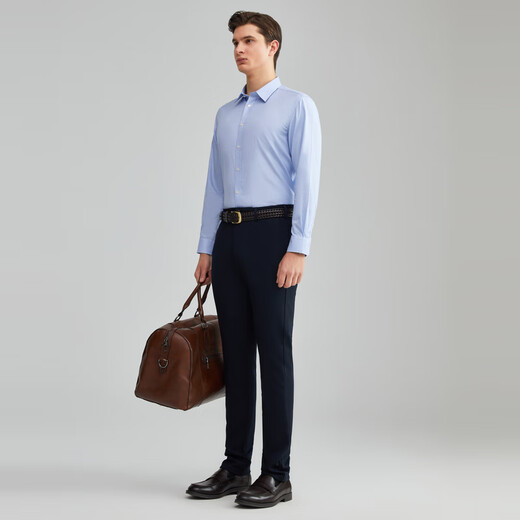 YOUNGOR long-sleeved shirt men's plaid DP no-iron shirt pure cotton fabric anti-wrinkle flat and easy to care for new product GLDP16387HJA blue grid 40