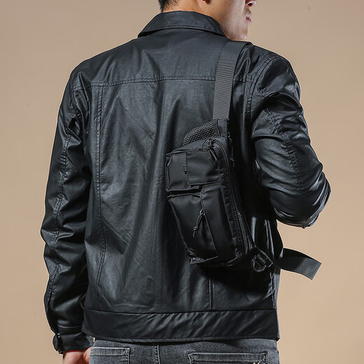 Ji Yan Men's Motorcycle Jacket 2025 New Leather Jacket Popular Business Lapel Spring and Autumn Thick Leather Jacket Men's Handsome Black 2XL