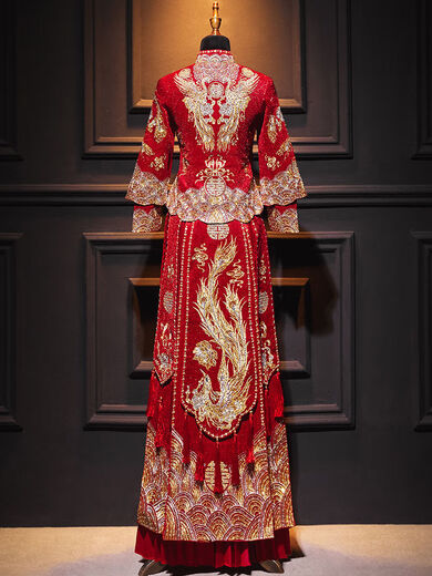 Gangdan Chinese wedding dress, Xiuhe suit bride, 2024 new wedding Chinese dress, small dragon and phoenix gown, large size wedding dress, Daiman, add diamonds, contact customer service for an additional 90 yuan XL 3