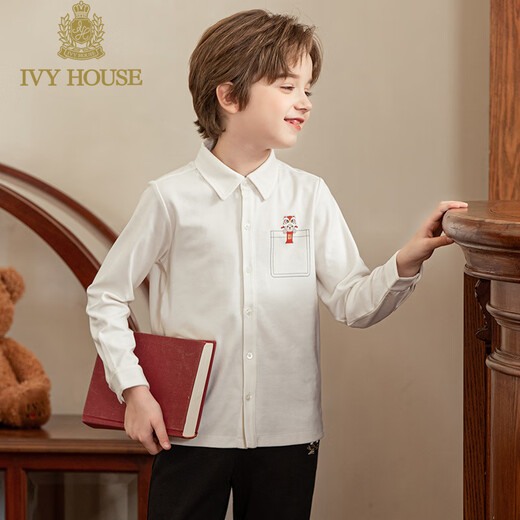 IVY HOUSE Ivy children's clothing for boys and girls, big and small, spring new style, knitted inner long-sleeved shirt, lion awakening New Year's wear, off-white 150cm (150/72)