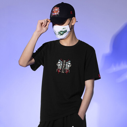 Denon Supreme kurzärmelige T-Shirt für Männer und Frauen Modemarke Sommer chinesischer Stil Phoenix Sticked Lose Kurzärmer T-Shirt T681 Schwarzer XL-Code (Empfohlen 135-155jin [Jin gleich 0,5 kg]))