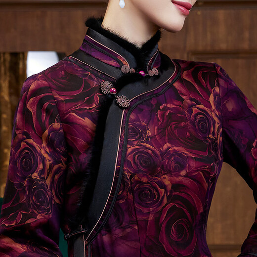 Xiyue Chinese style Wu Ling silk mulberry silk quilted warm long cheongsam dress 2025 winter new year picture color L (weight 105~115)