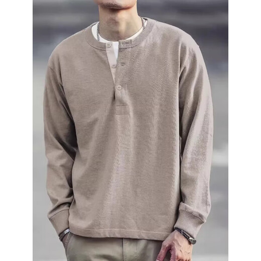 Kuraishi Kazuki Japanese fashion brand pure cotton Henry collar long-sleeved T-shirt men's bottoming shirt autumn and winter loose sweatshirt Henry shirt top men black XL