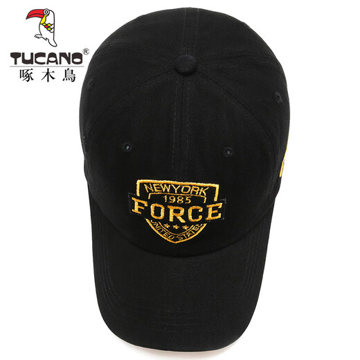 Woodpecker Baseball Cap All Seasons Men's Hat Embroidered Versatile Hat Men's Peaked Cap Trendy Black