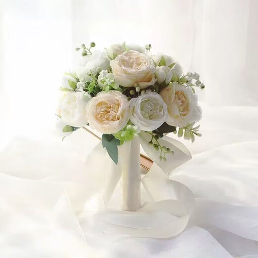 Accessoires de certificat tenant des fleurs mariée certificat de mariage coréen Simulation bouquet forêt photographie de mariage guide photo trois vies trois mondes blanc + rose