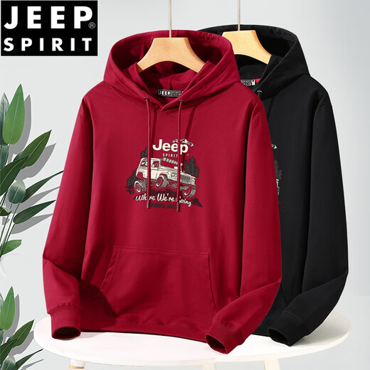 JEEP SPIRIT2025新款卫衣男女春秋宽松大码运动帽衫秋冬潮胖加肥上衣 浅灰色(春秋款W814) 2XL