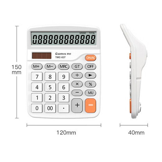 Comix Dual Power Desktop Office Calculator 12-Bit großer Bildschirm Desktop Computer Office Stationery Supplies TMC-837 Orange White