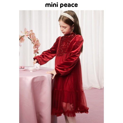 MiniPeace Children's Clothing Girls Dress FBFAF1126 Chinese Red 120cm