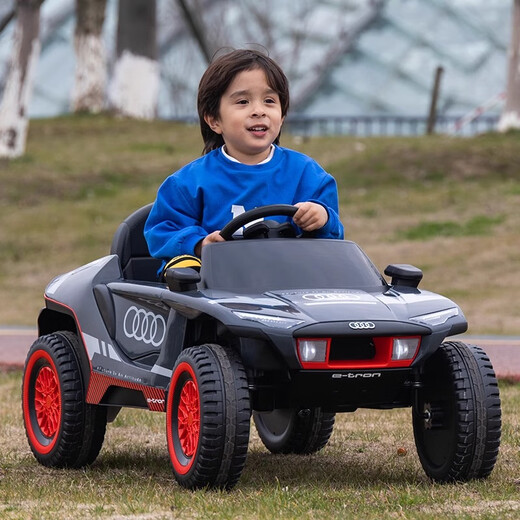 Yijing Audi children's electric racing car four-wheeled can seat men and women baby remote control swing stroller children's charging toy car flagship version gray self-driving remote control + Bluetooth music early education + portable charging