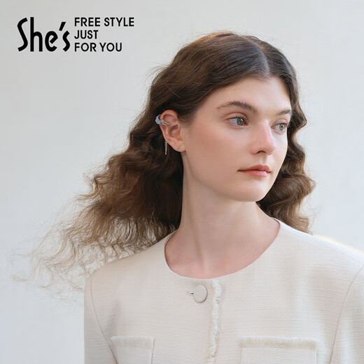 She s Akiko's spring Kamei bright crystal ear cuff without pierced earrings light luxury earrings birthday gift for women crystal blue and white C0