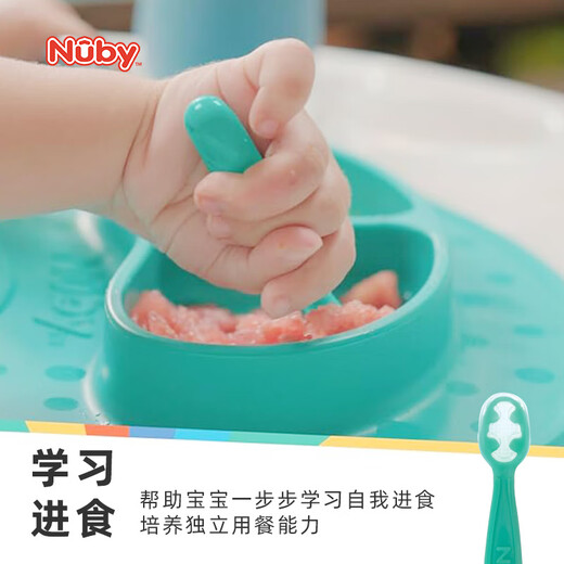 NUBY (NUBY) baby supplementary food spoon silicone baby training spoon independent food spoon baby training spoon tableware 3 packs blue green gray