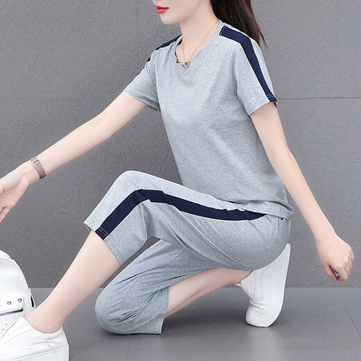 
NY-EMMA sports suit for women short-sleeved summer thin high-end stylish small casual and fashionable running suit two-piece set 683 green (crop pants set) XL (recommended 110-125 Jin [Jin equals 0.5 kg])