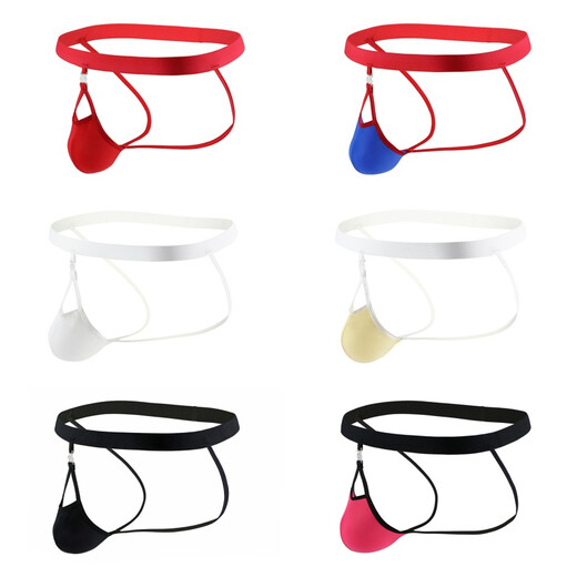 Please Confidential Shipping Men's Ice Silk Thong Detachable Buttocks Revealing Thong Sexy Underwear EB M (73-80cm) Black Ribbed Black Cloth